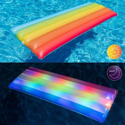 PoolCandy Illuminated 74 in Rainbow Light Up Deluxe Pool Raft