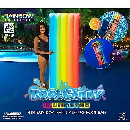 PoolCandy Illuminated 74 in Rainbow Light Up Deluxe Pool Raft