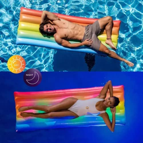 PoolCandy Illuminated 74 in Rainbow Light Up Deluxe Pool Raft